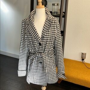 Jou Jou Black and White Houndstooth Trench Coat